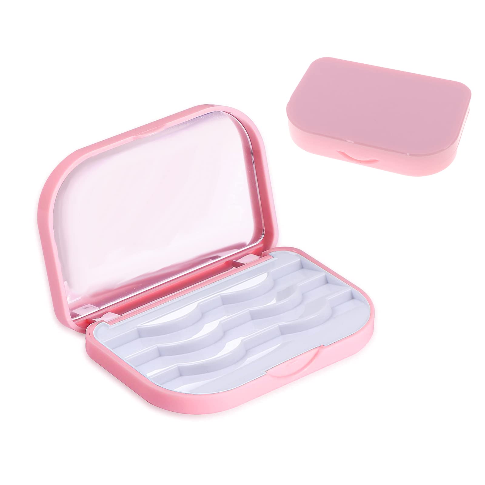 Lash Mirror, AREMOD Eyelash Case 3 Layer False Eyelash Holder Case Lash Organizers and Storage Empty Travel Cosmetic Eyelash Container with Mirror for Makeup(Pink)