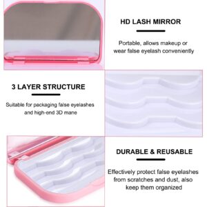 Lash Mirror, AREMOD Eyelash Case 3 Layer False Eyelash Holder Case Lash Organizers and Storage Empty Travel Cosmetic Eyelash Container with Mirror for Makeup(Pink)