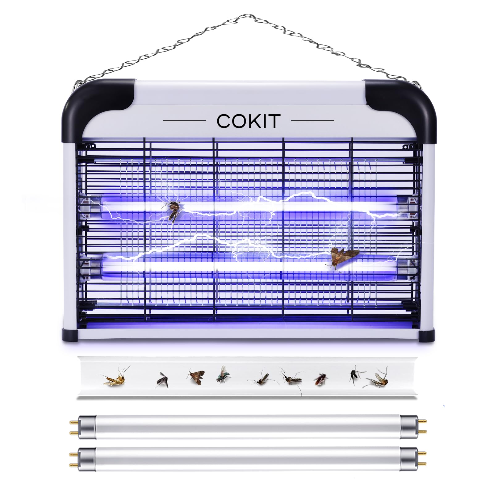 COKIT Bug Zapper Indoor, Powerful 20W Electric Indoor Insect Killer, Bug Zapper, Fly Zapper, Mosquito Killer for Home Kitchen Garage Patio, 2 Extra Replacement Bulbs (with Bug Collection Tray)