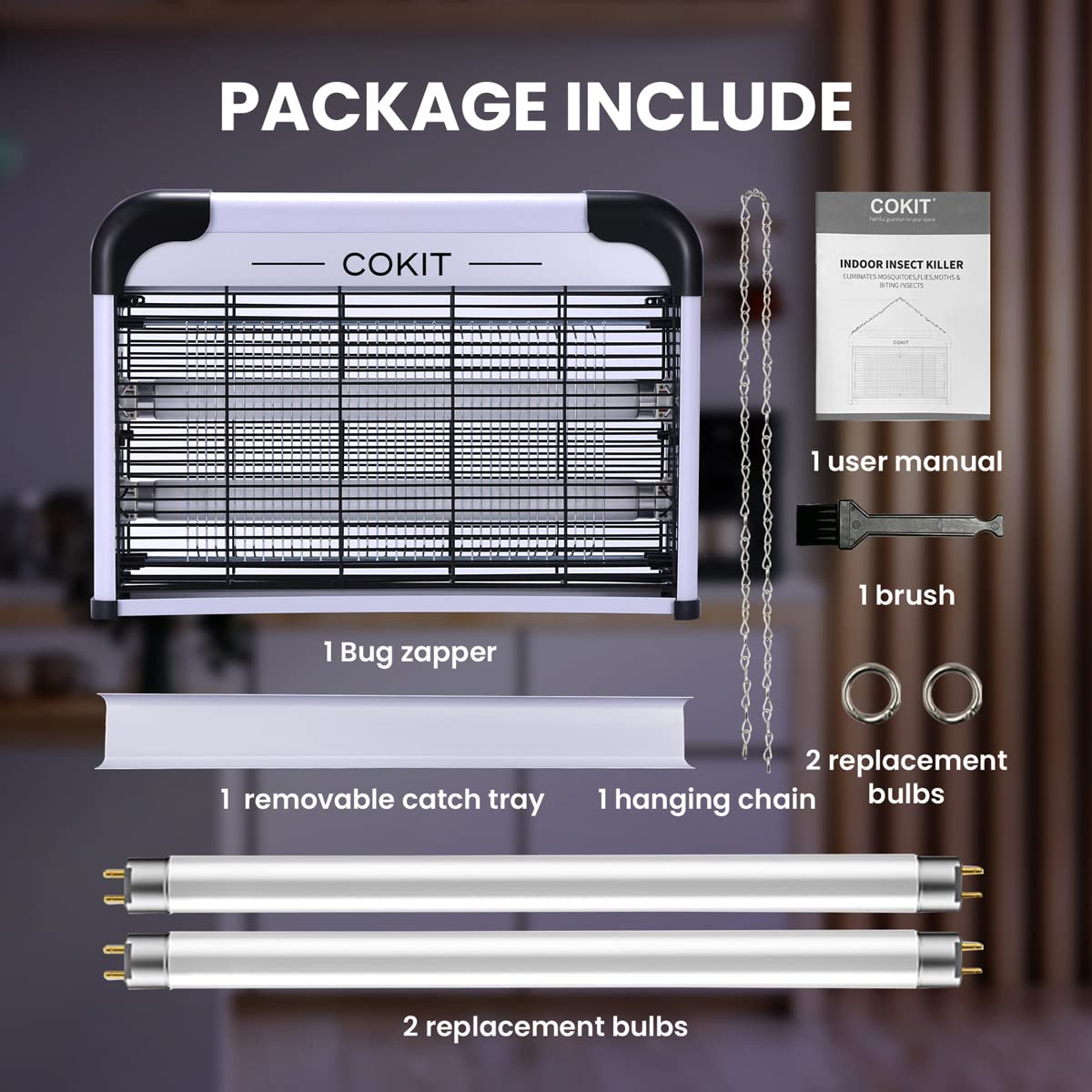 COKIT Bug Zapper Indoor, Powerful 20W Electric Indoor Insect Killer, Bug Zapper, Fly Zapper, Mosquito Killer for Home Kitchen Garage Patio, 2 Extra Replacement Bulbs (with Bug Collection Tray)