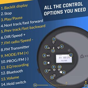 KLIM Discover + Portable CD Player Walkman with Long-Lasting Battery + New 2024 + with Headphones + Radio FM + Compatible MP3 CD Player Portable + SD Card, FM Transmitter, Bluetooth + Ideal for Cars