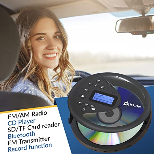 KLIM Discover + Portable CD Player Walkman with Long-Lasting Battery + New 2024 + with Headphones + Radio FM + Compatible MP3 CD Player Portable + SD Card, FM Transmitter, Bluetooth + Ideal for Cars