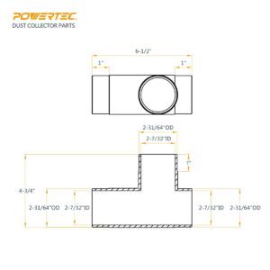 POWERTEC 70180V 2-1/2-Inch Dust Collection T-Fitting, 1 PK