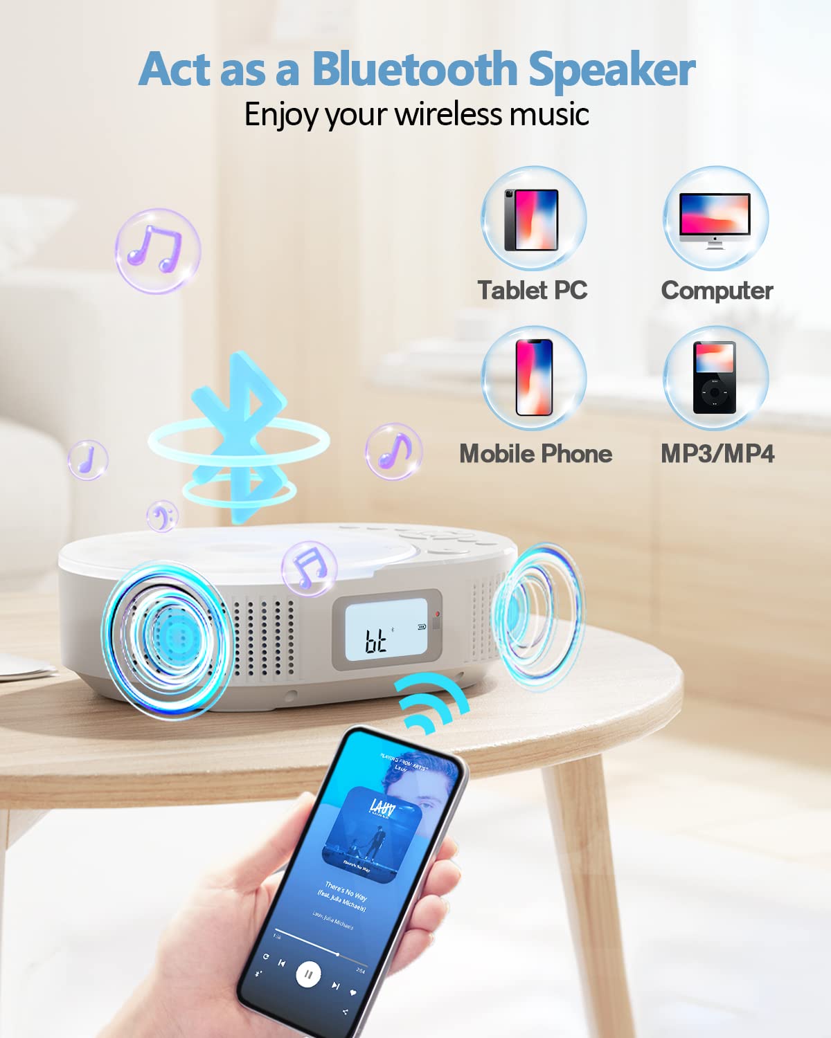 CD Player Portable, FELEMAN Upgraded Boombox CD Player & Bluetooth Speaker 2 in 1 Combo, Rechargeable Portable CD Player for Car/Home with Remote Control, FM Radio, Support AUX/USB, Headphone Jack