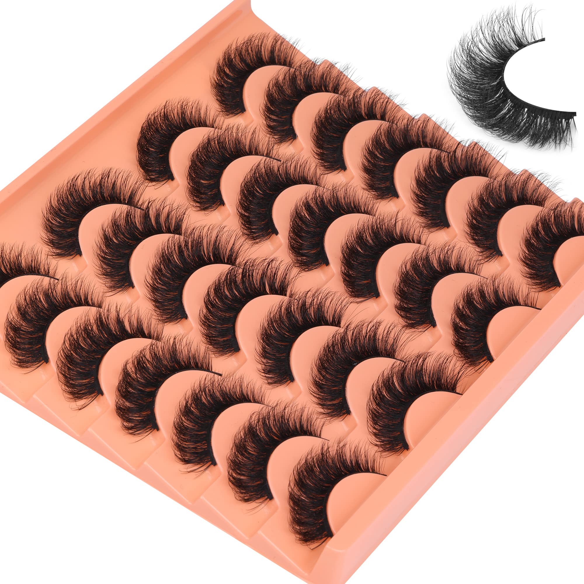 Short Lashes Natural Look False Eyelashes Thick Fluffy Faux Mink Lashes Pack Wispy Strip Fake Eyelashes Cat Eye Lashes that Look Like Extensions 14 Pairs Black