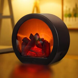 tzou led flameless fireplace lantern,simulation flame log effect fireplace light,touch switch tabletop fireplace lamp for home bedroom corridor garden park decoration valentine's day ornament round