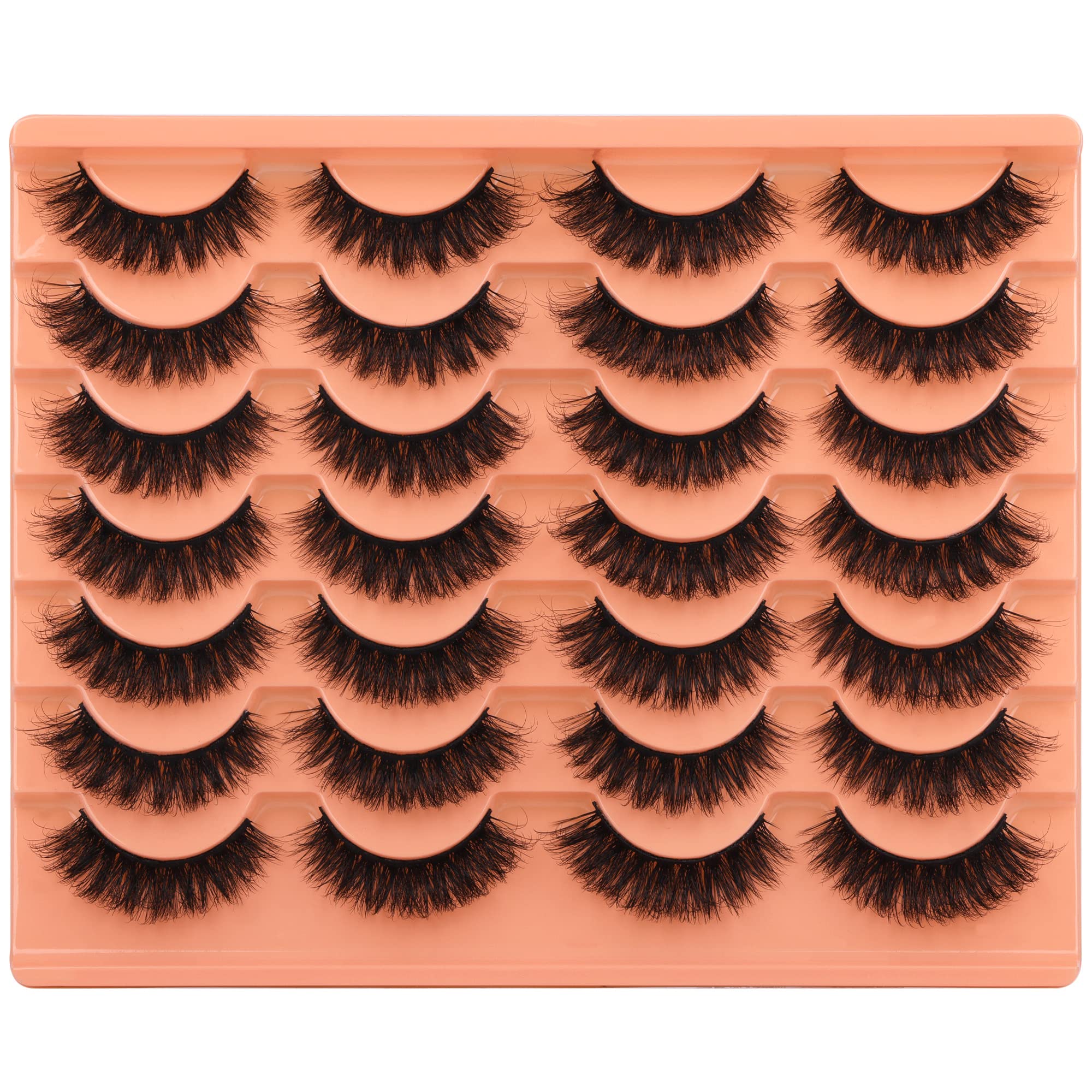 Short Lashes Natural Look False Eyelashes Thick Fluffy Faux Mink Lashes Pack Wispy Strip Fake Eyelashes Cat Eye Lashes that Look Like Extensions 14 Pairs Black