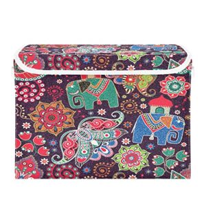paisley elephant storage basket 16.5x12.6x11.8 in collapsible fabric storage cubes organizer large storage bin with lids and handles for shelves bedroom closet office