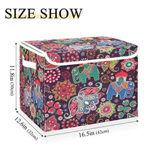 Paisley Elephant Storage Basket 16.5x12.6x11.8 In Collapsible Fabric Storage Cubes Organizer Large Storage Bin with Lids and Handles for Shelves Bedroom Closet Office