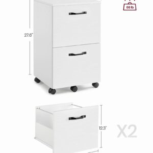 VASAGLE 2-Drawer File Cabinet, Filing Cabinet for Home Office, Small Rolling File Cabinet, Printer Stand, for A4, Letter-Size Files, Hanging File Folders, Modern Style, White UOFC040W46