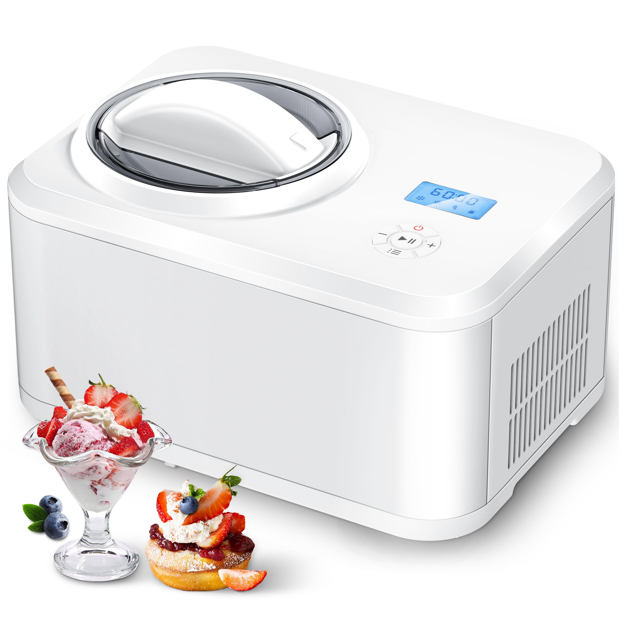 COWSAR 1.6 Quart Ice Cream Maker Machine with Built-in Compressor, Fully Automatic and No Pre-freezing, Frozen Yogurt, Keep-cooling, Timer Function, Easy to Clean