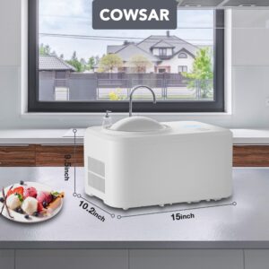 COWSAR 1.6 Quart Ice Cream Maker Machine with Built-in Compressor, Fully Automatic and No Pre-freezing, Frozen Yogurt, Keep-cooling, Timer Function, Easy to Clean