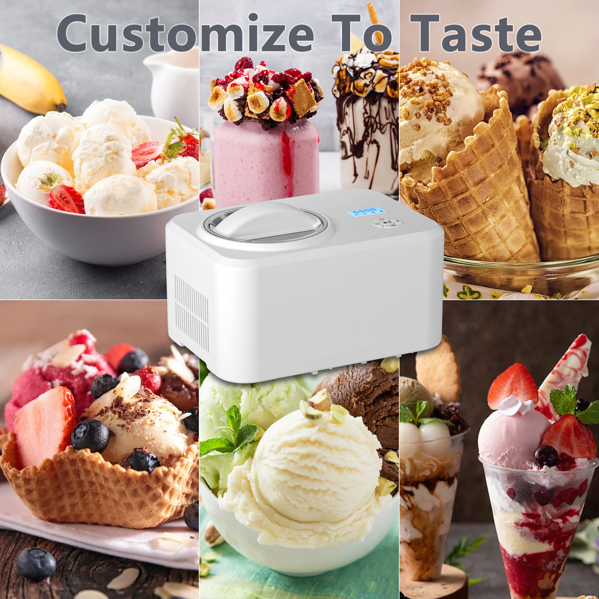 COWSAR 1.6 Quart Ice Cream Maker Machine with Built-in Compressor, Fully Automatic and No Pre-freezing, Frozen Yogurt, Keep-cooling, Timer Function, Easy to Clean