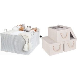 storageworks 45l extra large fabric storage bins with decorative storage boxes with lids and soft rope handles