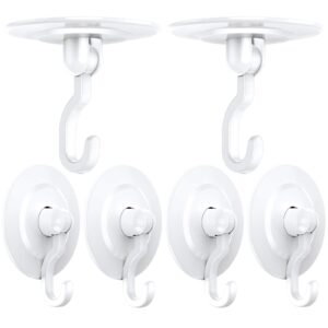 chooby adhesive hooks wall ceiling: heavy duty damage-free no-drill waterproof self stick cabinet hook hanging small plant towel lights coat for door shower bathroom kitchen - 4pack white