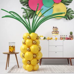house of party pineapple balloons for tropical balloon arch kit 64 pcs - 12,10,5 inch yellow, gold and green summer balloon garland | pineapple decorations for luau, aloha, hawaiian, pool, beach party