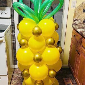 HOUSE OF PARTY Pineapple Balloons for Tropical Balloon Arch Kit 64 Pcs - 12,10,5 Inch Yellow, Gold and Green Summer Balloon Garland | Pineapple Decorations for Luau, Aloha, Hawaiian, Pool, Beach Party