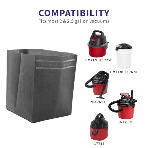 8 Pack 9-38737 Dust Cloth Filter Bags are compatible with most of Craftsman 2.5 gallon Shop Vac Filters Powerhead Bucket Vac,Part # 9-38737/CMXZVBE38737