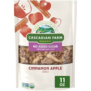 cascadian farm organic granola with no added sugar, cinnamon apple cereal, resealable pouch, 11 oz.