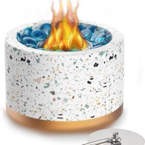 SolidKraft Tabletop Fire Pit, Indoor and Outdoor, Ethanol Fire Bowl, Portable Firepit, Long Burntime Personal Fireplace with Blue Firestones