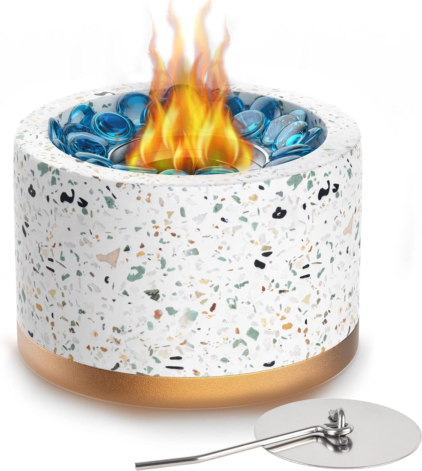 SolidKraft Tabletop Fire Pit, Indoor and Outdoor, Ethanol Fire Bowl, Portable Firepit, Long Burntime Personal Fireplace with Blue Firestones