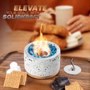 SolidKraft Tabletop Fire Pit, Indoor and Outdoor, Ethanol Fire Bowl, Portable Firepit, Long Burntime Personal Fireplace with Blue Firestones