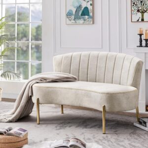 annjoe loveseat settee upholstered sofa couch banquette bench ottoman with backrest and golden metal legs for dining room living room bedroom funiture