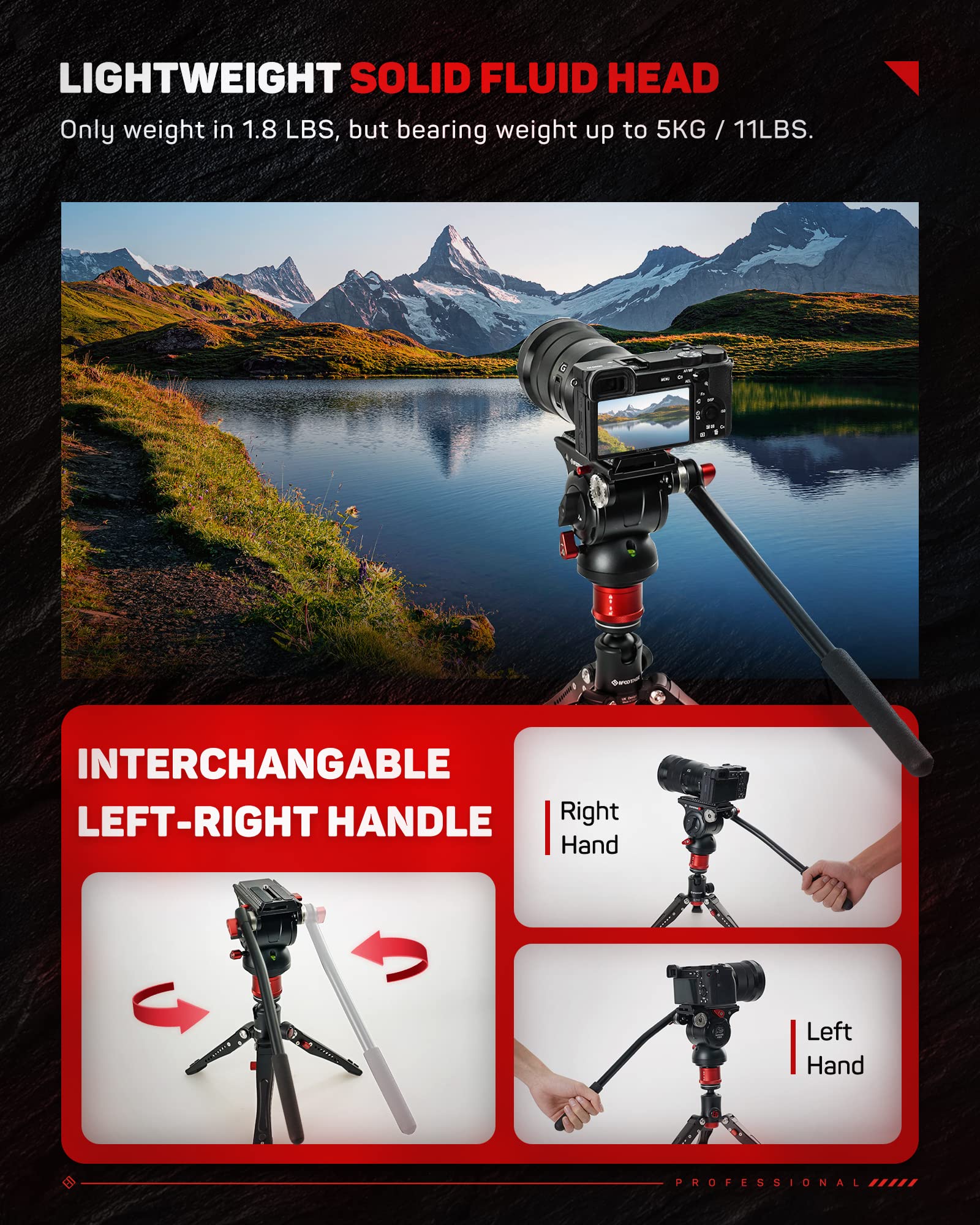 IFOOTAGE Video Fluid Head, Video Tripod Head for Photography, Aluminum Fluid Drag Pan Head, Lightweight Tripod Head with Quick Release Plate, for DSLR Camera, Camcorder, Monopod & Tripod, Komodo K5S