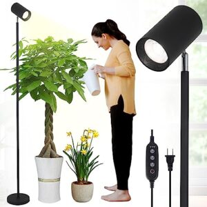 hmvpl grow lights stand for indoor plants full spectrum tall plant light for indoor growing with 20w cob plant light bulb,4/8/12h timer, led growth floor lamp for large plant seedling(6 level height)