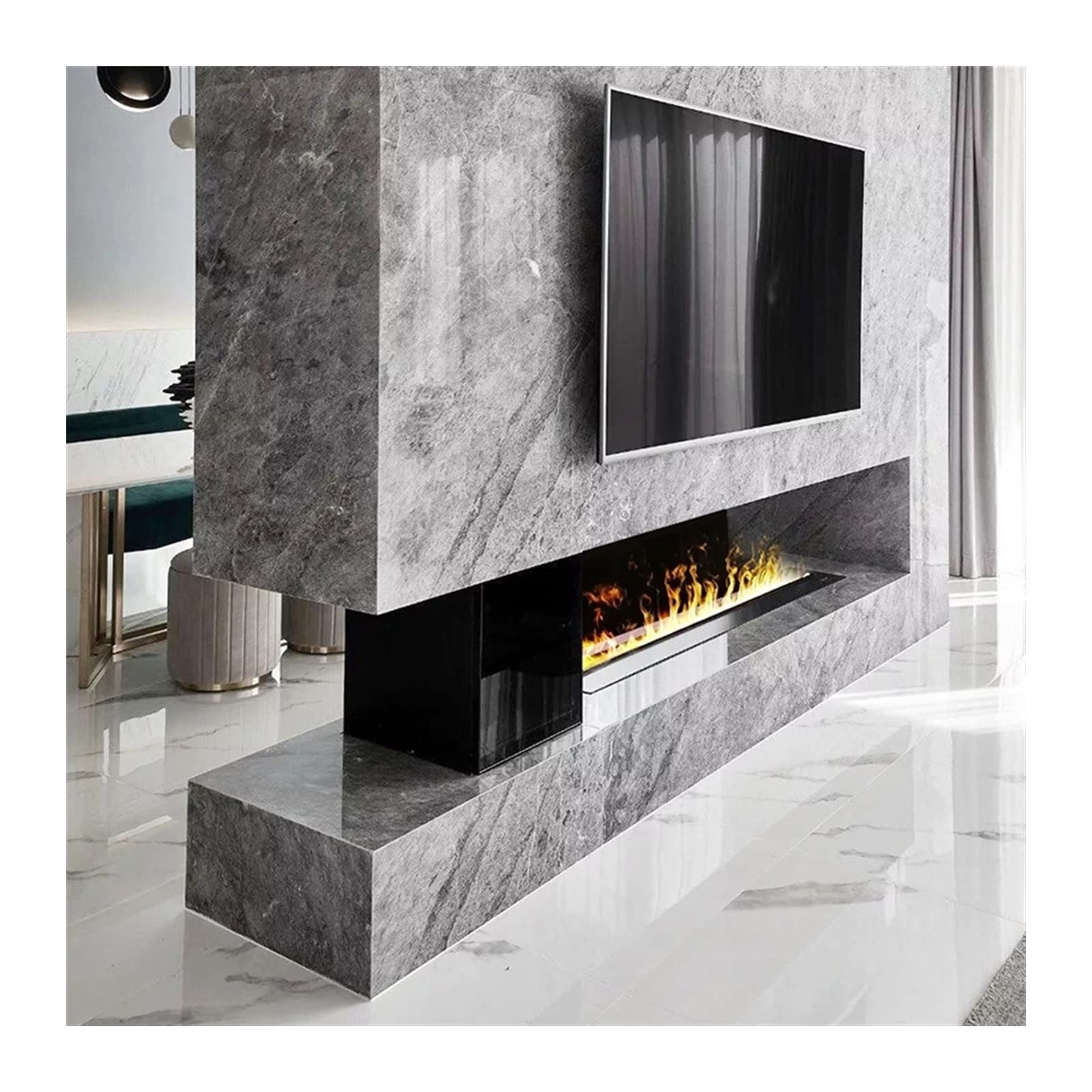 Electric Fireplace Insert 39 Inch Electric Fireplace, Simulated Flame Freestanding LED Fireplace Heater with Remote Control, Automatic Power-off Protection,One Click Water Filling, Black Atomizing Fir