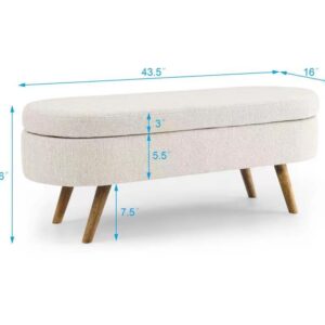 Deolme Storage Ottoman Bench, 43 inches Long Flip Top Vanity Entryway Bench, Modern Linen Fabric End of Bed Bench Footstool with Rubber Wood Legs for Living Room, Bedroom, Entryway (White)