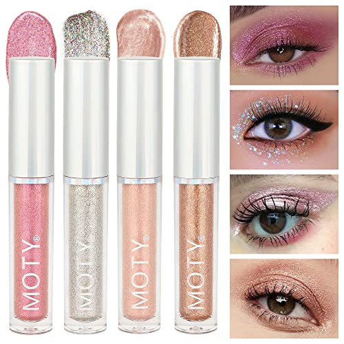 4 Colors Liquid Glitter Eyeshadow Eyeliner Makeup Sticks.Waterproof Pink Purple Silver Golden Liquid Iridescent Sparkle Eyeliner Eyeshadow Eyelid.Quick-Drying