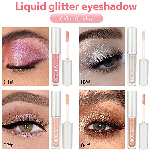 4 Colors Liquid Glitter Eyeshadow Eyeliner Makeup Sticks.Waterproof Pink Purple Silver Golden Liquid Iridescent Sparkle Eyeliner Eyeshadow Eyelid.Quick-Drying