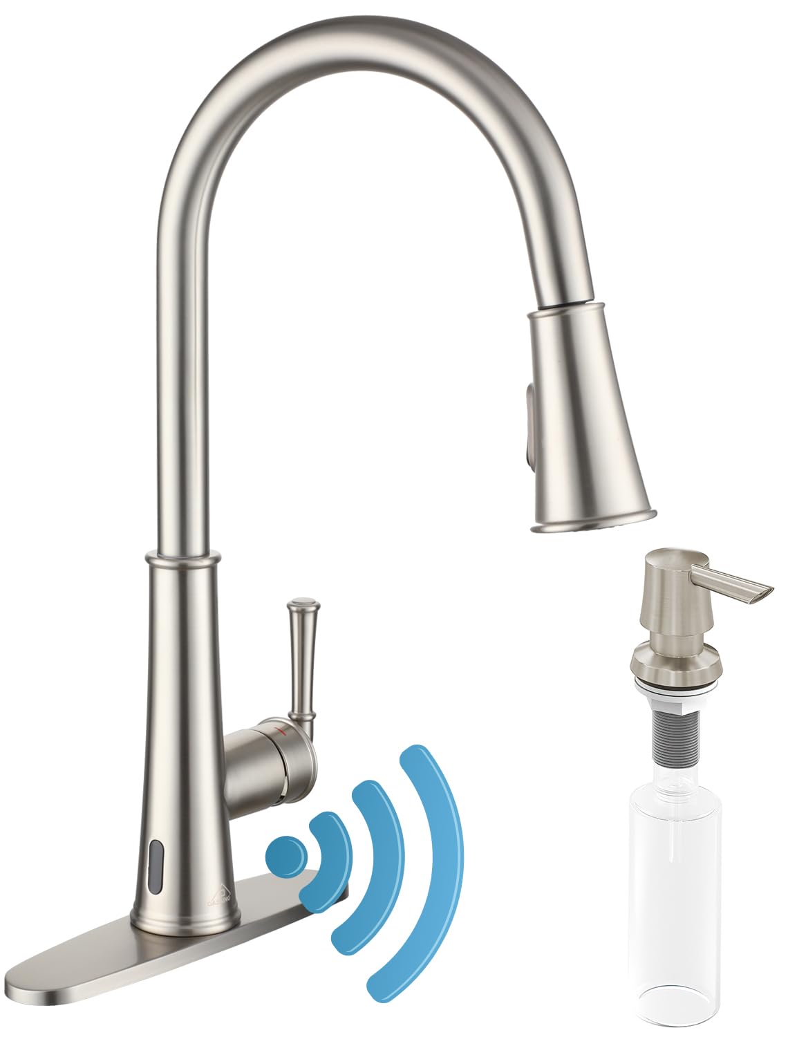 CASAINC Kitchen Faucet with Pull Down Sprayer Brushed Nickel with LED Function, 17.31in H Touchless 1.8 gpm Single Handle Kitchen Sink Faucet, Lead-Free Copper for Bar Laundry Kitchen Sink