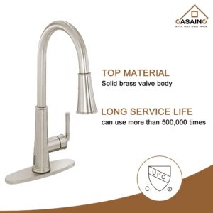 CASAINC Kitchen Faucet with Pull Down Sprayer Brushed Nickel with LED Function, 17.31in H Touchless 1.8 gpm Single Handle Kitchen Sink Faucet, Lead-Free Copper for Bar Laundry Kitchen Sink