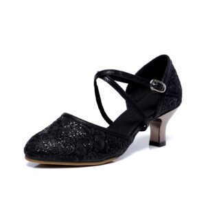 women latin dance shoes sequin salsa tango ballroom high heeled dancing shoes（black，us 7）