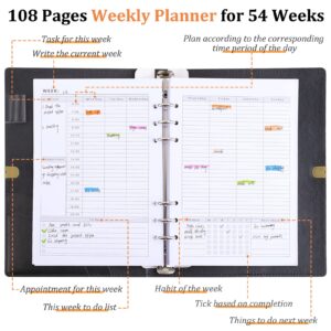 Daily Planner Undated, A5 Planner Weekly and Monthly to Do List Notepad PU Leather Appointment Book Cute Work Planner Binder with 24pcs Gift Stickers Habit Tracker