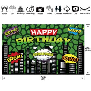 Yriujul 72x43inch Fabric Ninja Superhero Birthday Backdrop Green Comics Cityscape Buildings Photography Background Boy Kids Party Decorations Photo Banner Props