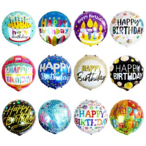 24 pcs happy birthday foil balloons 18 inch round helium floating mylar balloon inflatable balloons for birthday party decorations supplies,12 patterns