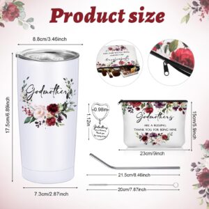 Sieral 3 Pcs Godmother Proposal Gifts Set Including 20 oz Godmother Tumbler and Godmother Makeup Bag Keychain for Mother's Day Holiday Appreciation Gifts(Wine Red Flowers)