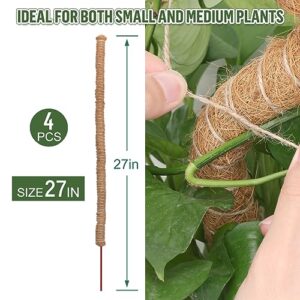 Whonline Moss Pole, 4 PCS 27 Inches Plant Sticks Support, Plant Stakes for Indoor Plants, Monstera, Pothos