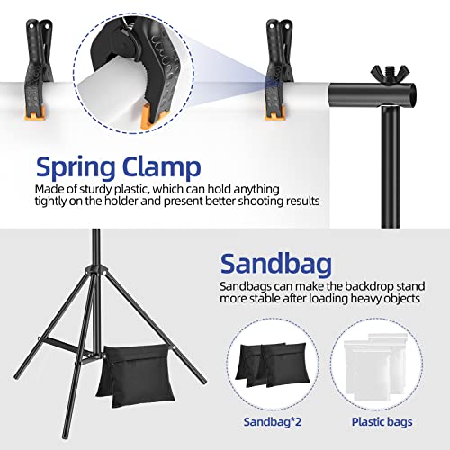 OUKMIC 10x7 ft Photo Backdrop Stand for Photoshoot Party - Adjustable Photography Back Drop Background Holder Stand with Travel Bag, 8 Backdrop Clamps, 2 Sand Bags