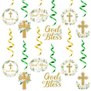 angolio 30pcs god bless cross hanging swirls party decorations, religious party decorations supplies ceiling decor for party, baby shower baptism first holy communion party hanging ornaments