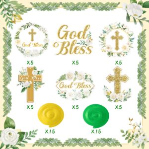 ANGOLIO 30Pcs God Bless Cross Hanging Swirls Party Decorations, Religious Party Decorations Supplies Ceiling Decor for Party, Baby Shower Baptism First Holy Communion Party Hanging Ornaments