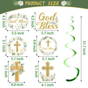 ANGOLIO 30Pcs God Bless Cross Hanging Swirls Party Decorations, Religious Party Decorations Supplies Ceiling Decor for Party, Baby Shower Baptism First Holy Communion Party Hanging Ornaments