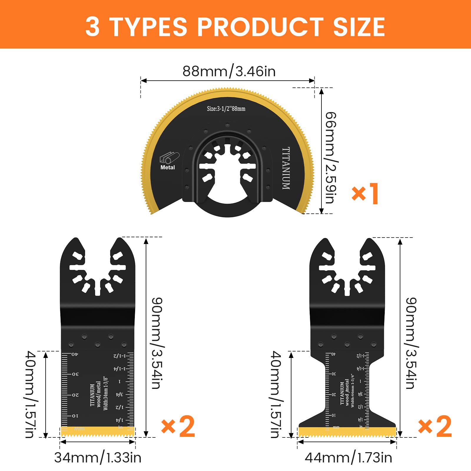 JTWEB 5PCS Titanium Oscillating Saw Blades Kit, Titanium Oscillating Multitool Blades for Metal Wood Nails Screws and Hard Material Cutting, Quick Release Oscillating Tool Blades fit Multiple Models