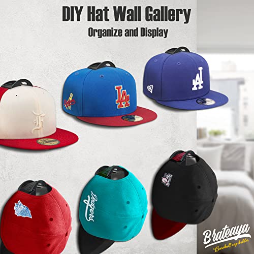 BRATEAYA Wall Hat Racks for Baseball Caps, Adhesive Hooks for Hanging Hats, Simple Installation Hat Organizer, No Drilling Ball Cap Display Holders, Wall Mount Hat Rack, Black, 10 Pack