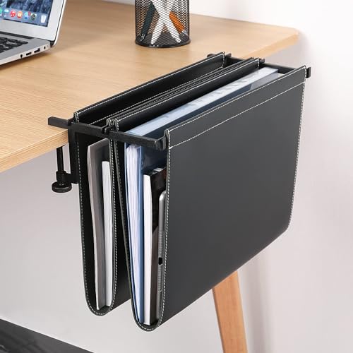 Nuslne Hanging Desk File Organizer, Vertical Hanging Desk Storage,Under Desk Storage，Sturdy File Holder and Laptop Holder for offices, homes, schools, Ideal Desk-Side Storage Solution，Fits A4-Size