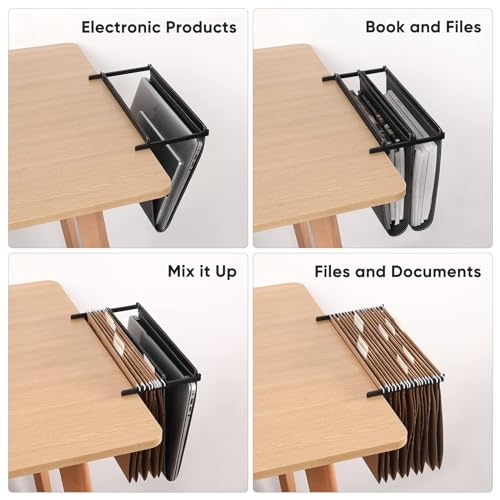 Nuslne Hanging Desk File Organizer, Vertical Hanging Desk Storage,Under Desk Storage，Sturdy File Holder and Laptop Holder for offices, homes, schools, Ideal Desk-Side Storage Solution，Fits A4-Size