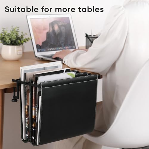 Nuslne Hanging Desk File Organizer, Vertical Hanging Desk Storage,Under Desk Storage，Sturdy File Holder and Laptop Holder for offices, homes, schools, Ideal Desk-Side Storage Solution，Fits A4-Size